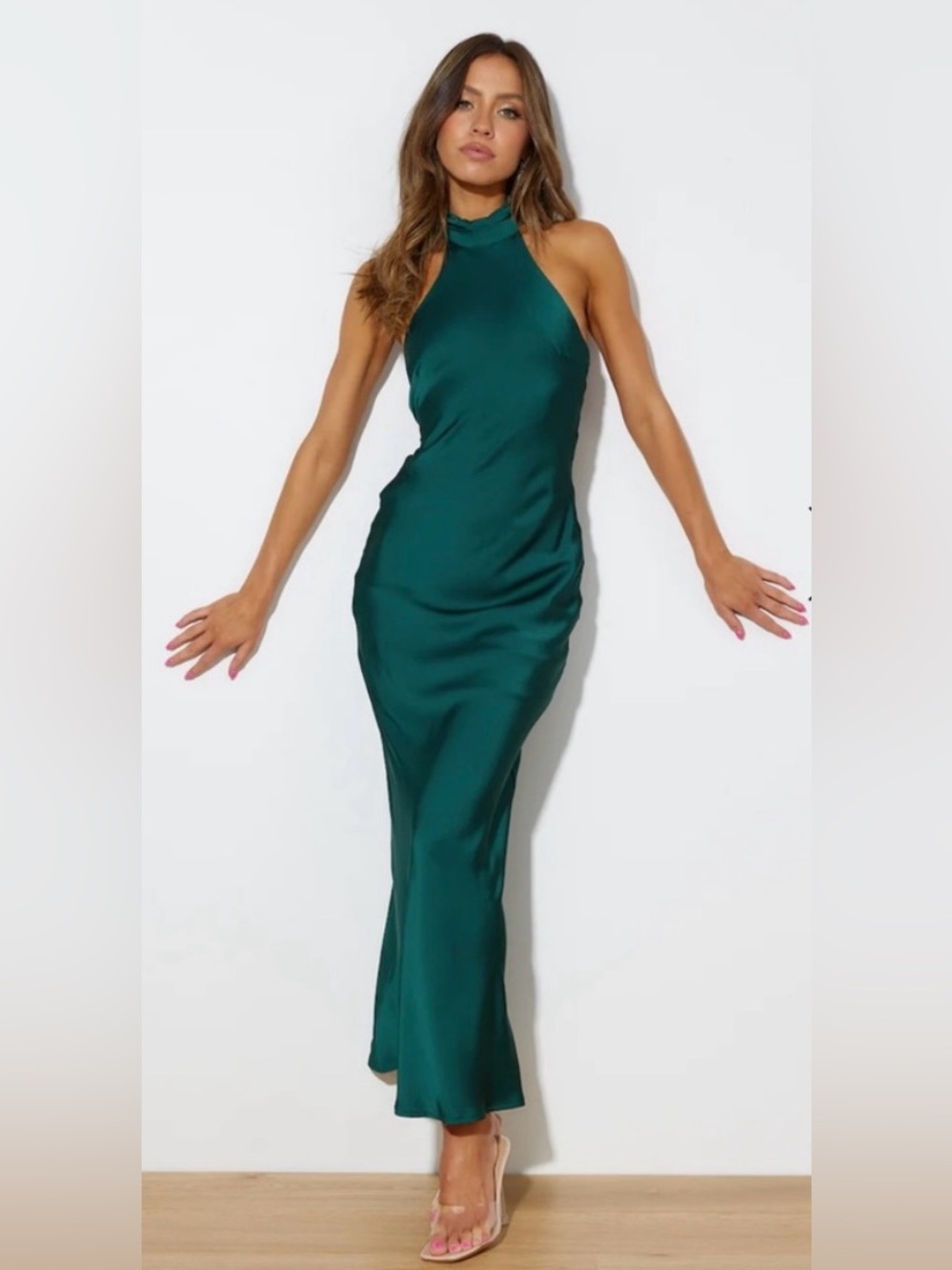 Hello Molly Say I Do Satin Maxi Dress Emerald